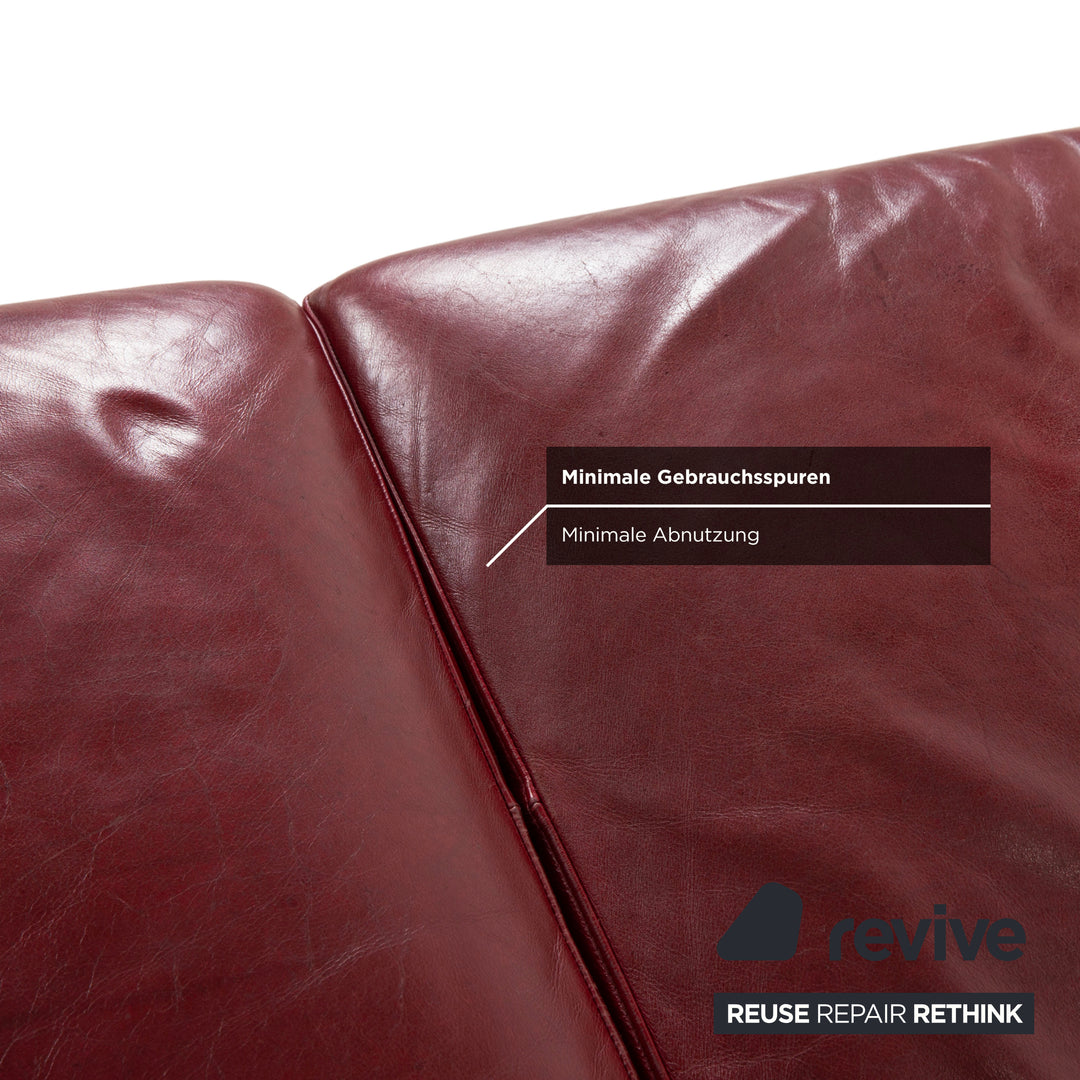 Natuzzi Preludio Leather Three-Seater Red Wine Burgundy Manual Function Sofa Couch