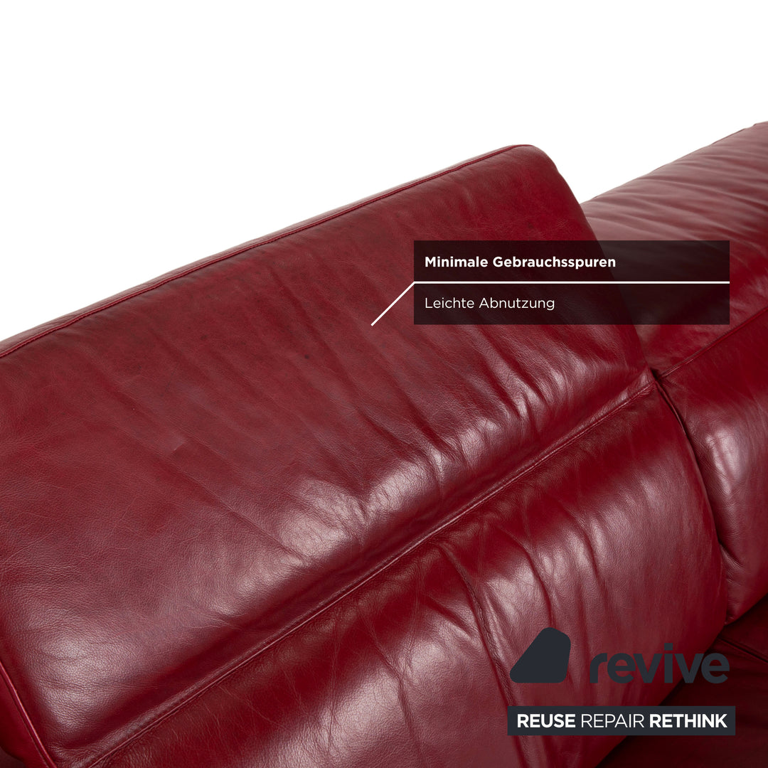 Natuzzi Preludio Leather Three-Seater Red Wine Burgundy Manual Function Sofa Couch