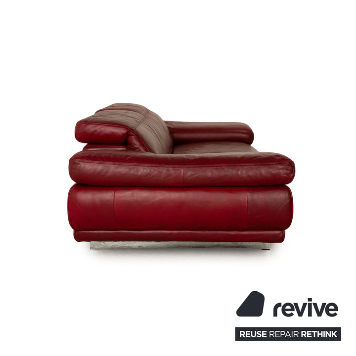 Natuzzi Preludio Leder Dreisitzer Rot manuelle Funktion Sofa Couch