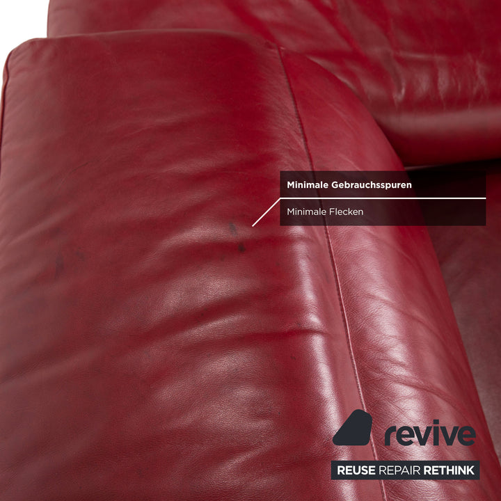 Natuzzi Preludio Leather Three-Seater Red Wine Burgundy Manual Function Sofa Couch