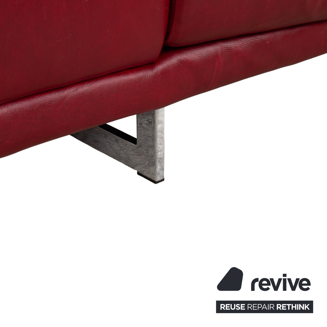 Natuzzi Preludio Leather Three-Seater Red Wine Burgundy Manual Function Sofa Couch