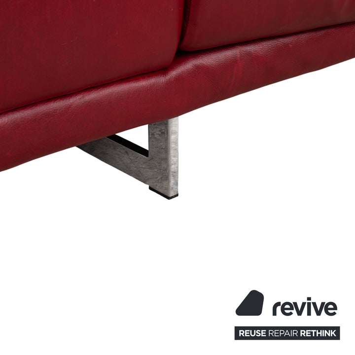 Natuzzi Preludio Leather Three-Seater Red Wine Burgundy Manual Function Sofa Couch