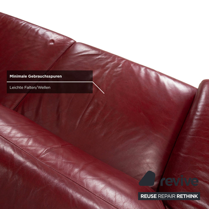 Natuzzi Preludio Leather Three-Seater Red Wine Burgundy Manual Function Sofa Couch