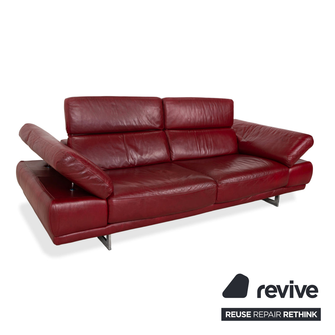 Natuzzi Preludio Leather Three-Seater Red Wine Burgundy Manual Function Sofa Couch