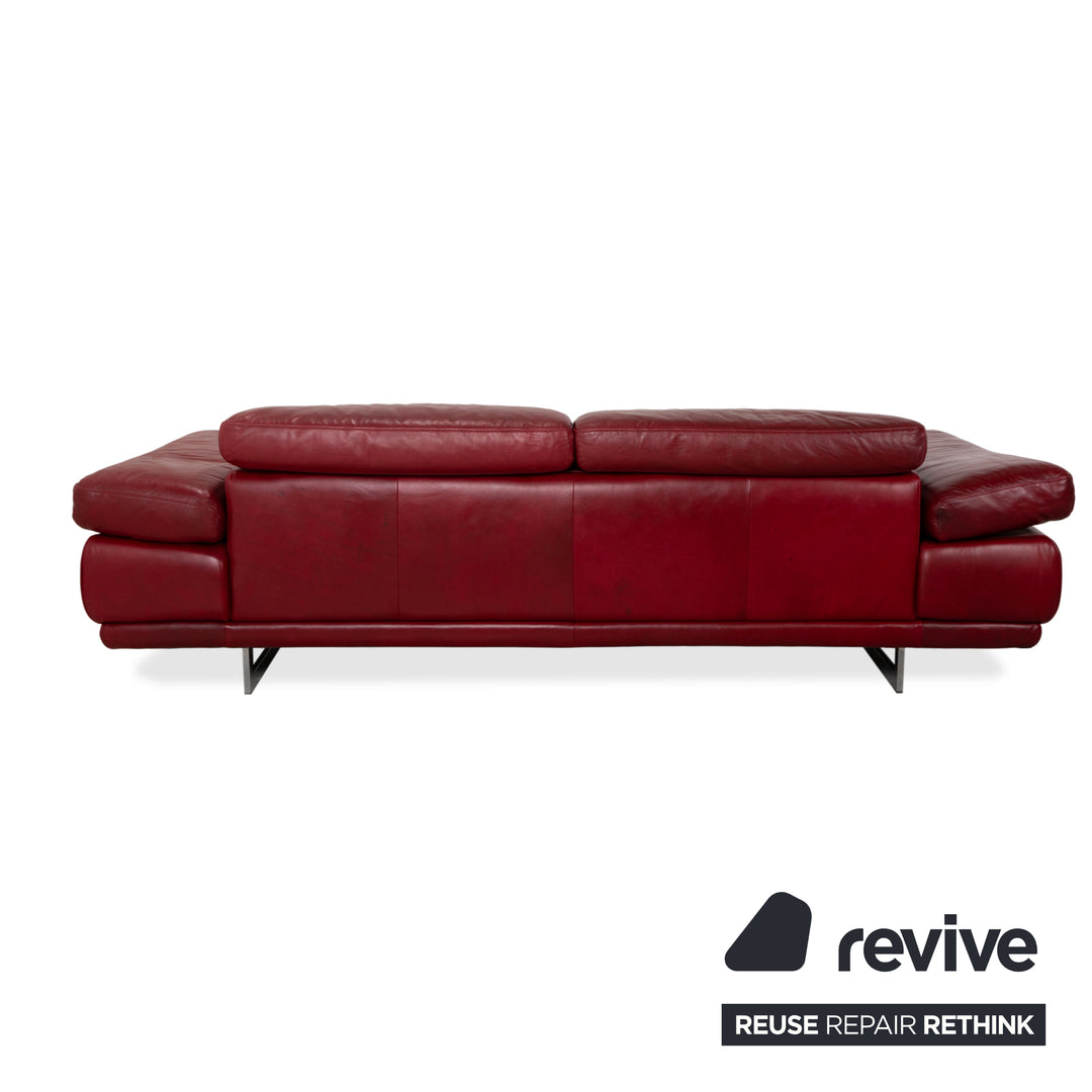 Natuzzi Preludio Leather Three-Seater Red Wine Burgundy Manual Function Sofa Couch