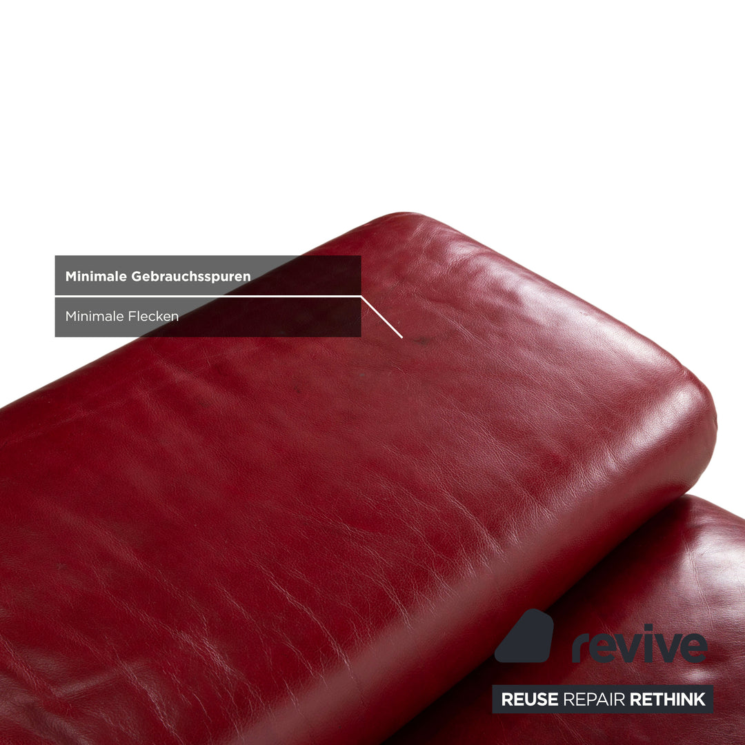 Natuzzi Preludio Leather Three-Seater Red Wine Burgundy Manual Function Sofa Couch