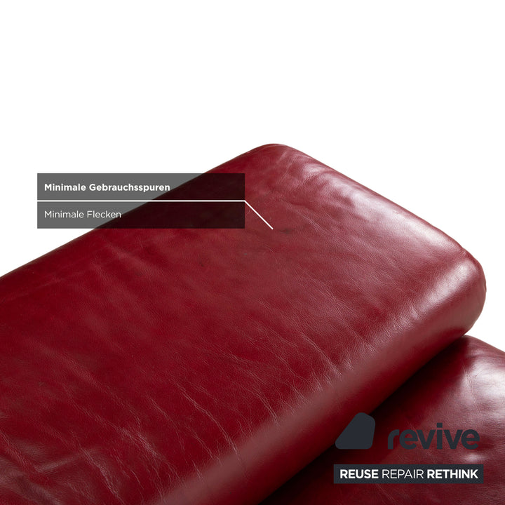 Natuzzi Preludio Leather Three-Seater Red Wine Burgundy Manual Function Sofa Couch