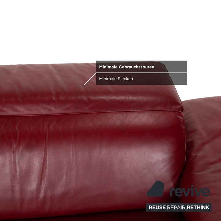 Natuzzi Preludio Leather Three-Seater Red Wine Burgundy Manual Function Sofa Couch