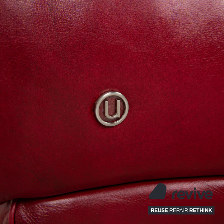 Natuzzi Preludio Leather Three-Seater Red Wine Burgundy Manual Function Sofa Couch