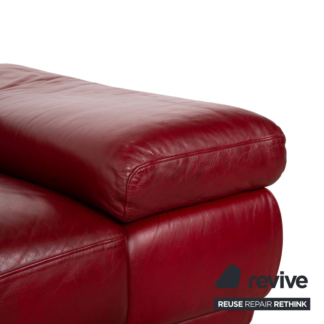 Natuzzi Preludio Leather Three-Seater Red Wine Burgundy Manual Function Sofa Couch