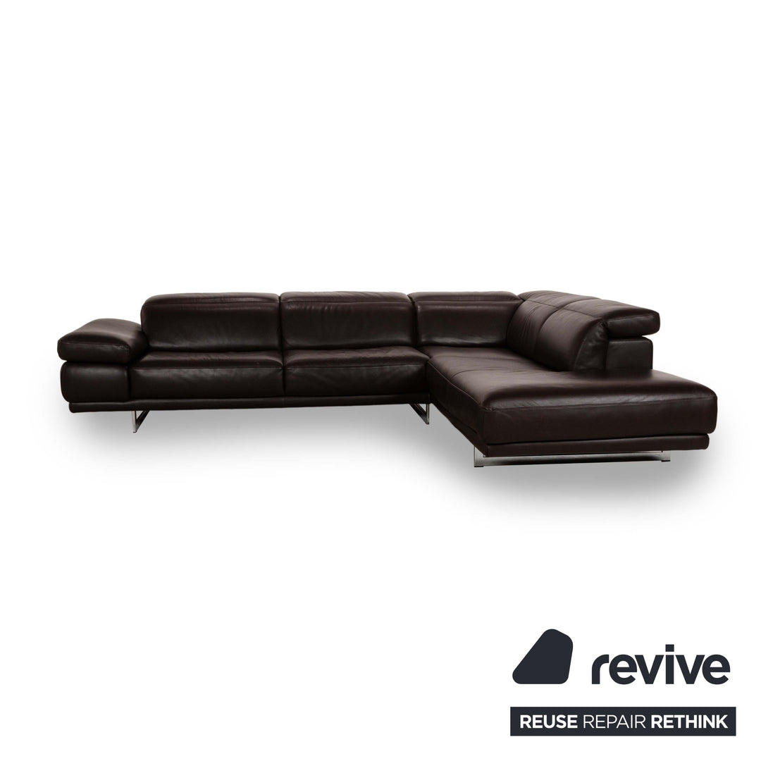 Natuzzi Preludio Leather Corner Sofa Brown Manual Function Sofa Couch Recamiere Right