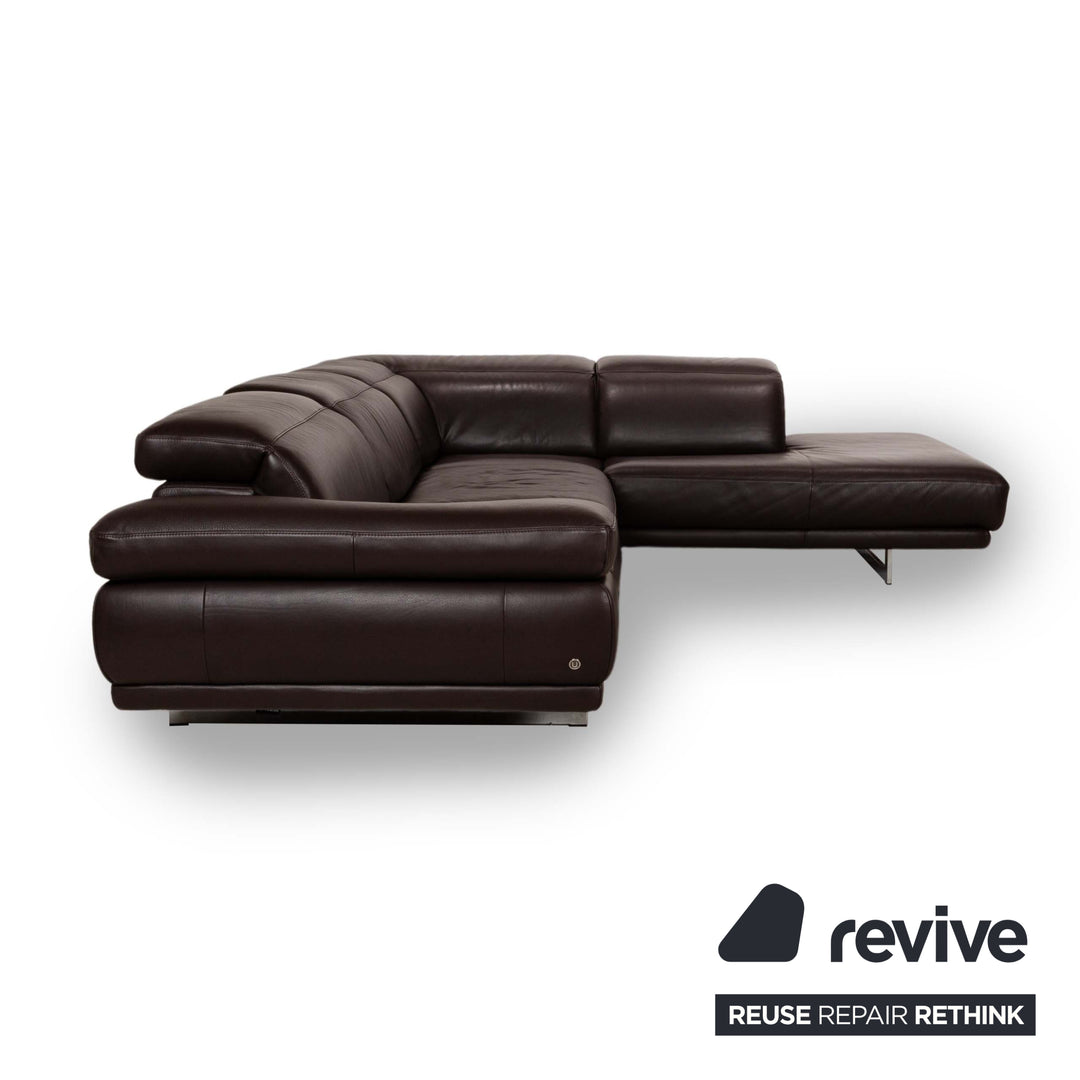 Natuzzi Preludio Leather Corner Sofa Brown Manual Function Sofa Couch Recamiere Right