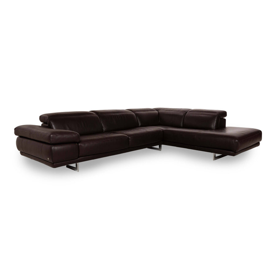 Natuzzi Preludio Leather Corner Sofa Brown Manual Function Sofa Couch Recamiere Right