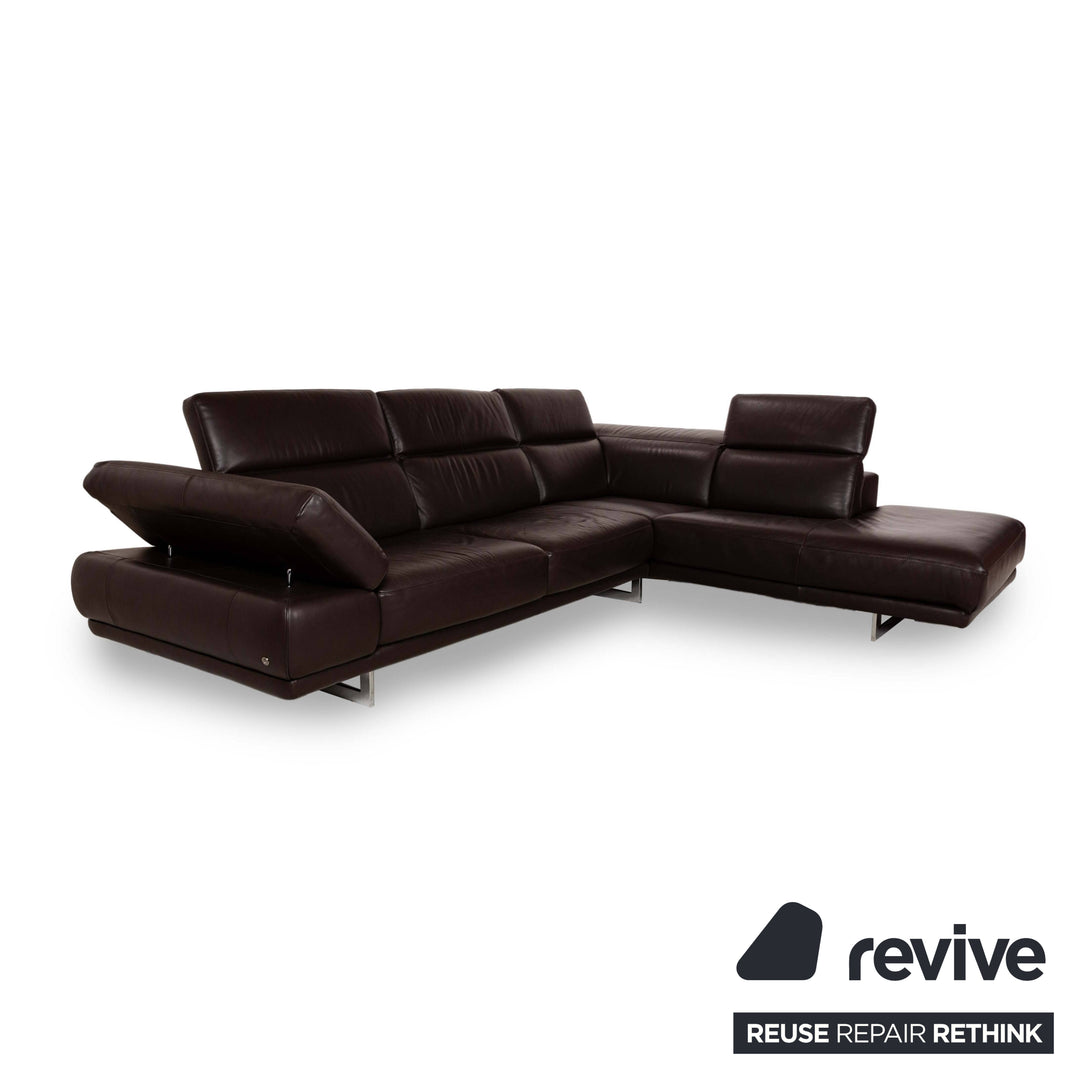 Natuzzi Preludio Leather Corner Sofa Brown Manual Function Sofa Couch Recamiere Right