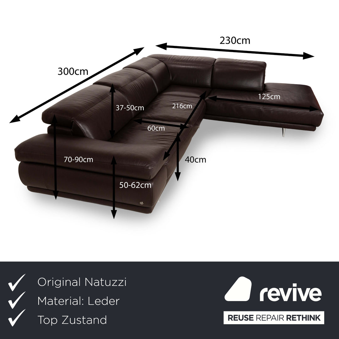 Natuzzi Preludio canapé d'angle en cuir marron fonction manuelle canapé méridienne droite