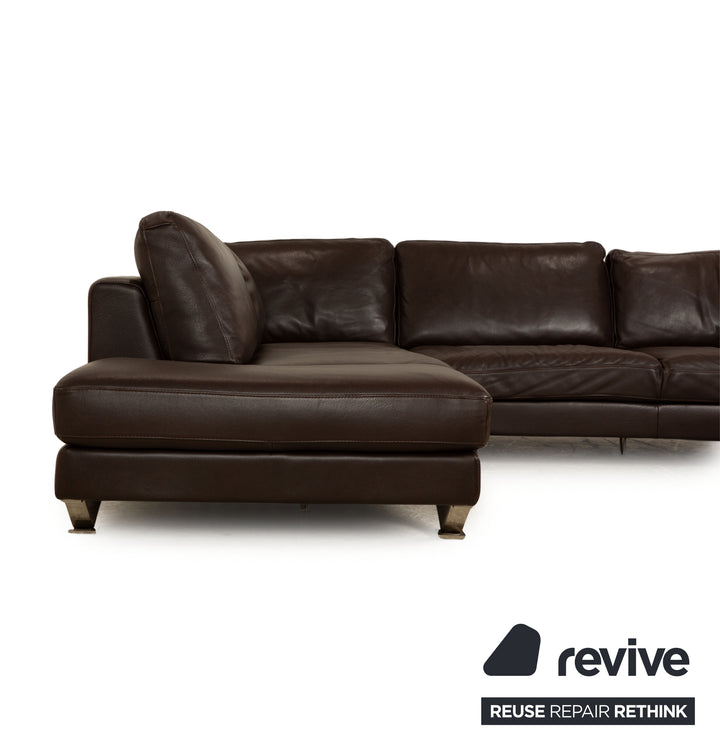 Natuzzi Relevé Leather Corner Sofa Dark Brown Recamiere Left Sofa Couch