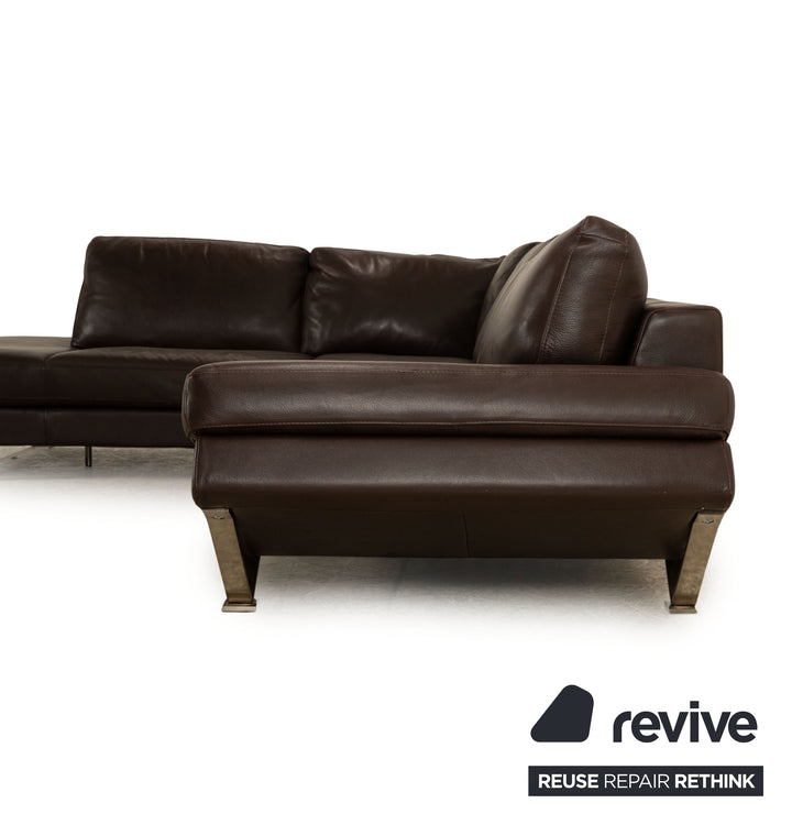 Natuzzi Relevé Leather Corner Sofa Dark Brown Recamiere Left Sofa Couch