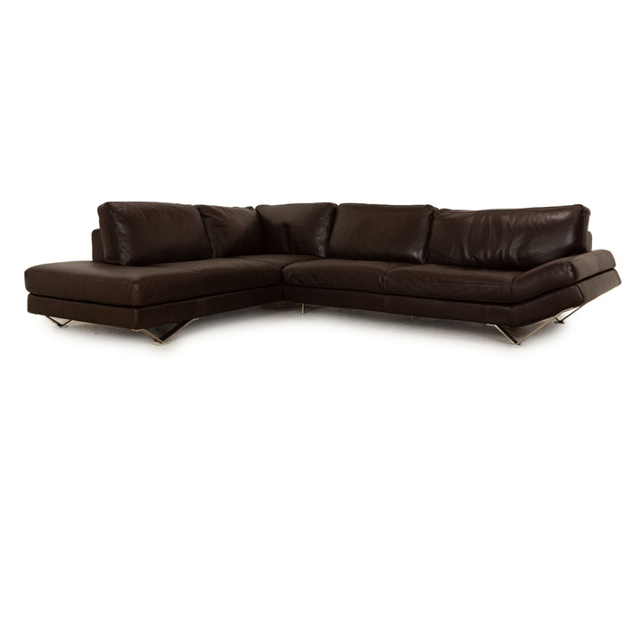 Natuzzi Relevé Leather Corner Sofa Dark Brown Recamiere Left Sofa Couch