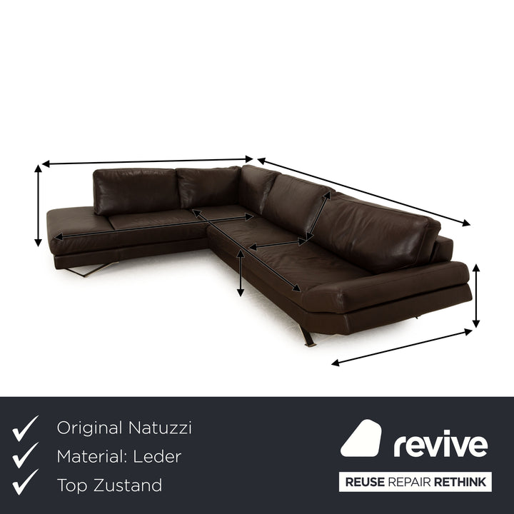 Natuzzi Relevé Leather Corner Sofa Dark Brown Recamiere Left Sofa Couch