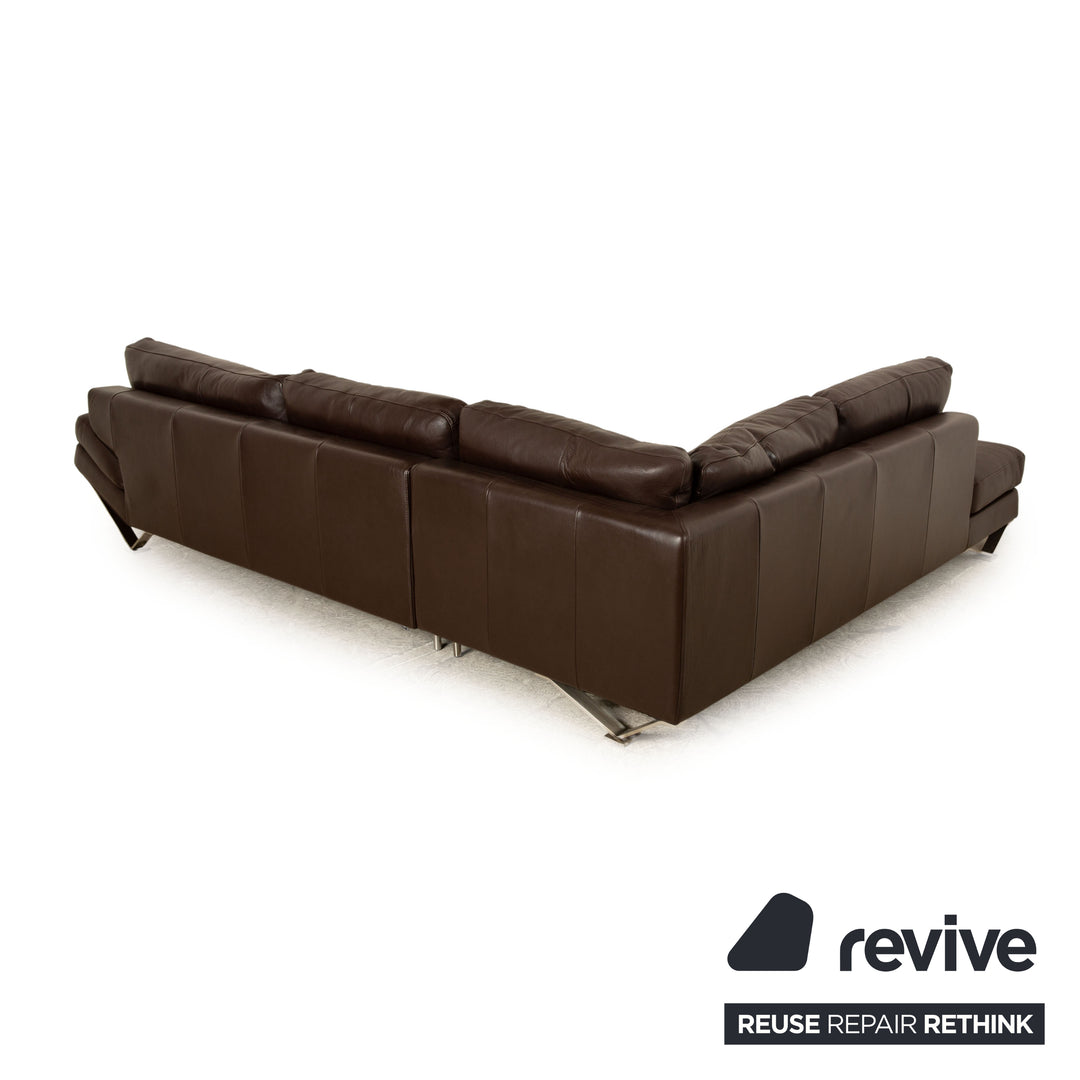 Natuzzi Relevé Leather Corner Sofa Dark Brown Recamiere Left Sofa Couch
