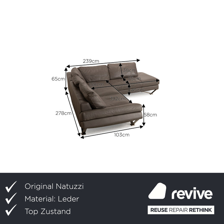 Natuzzi Relevé Leather Corner Sofa Grey Sofa Couch