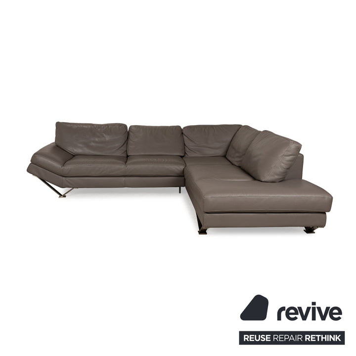 Natuzzi Relevé Leather Corner Sofa Grey Sofa Couch