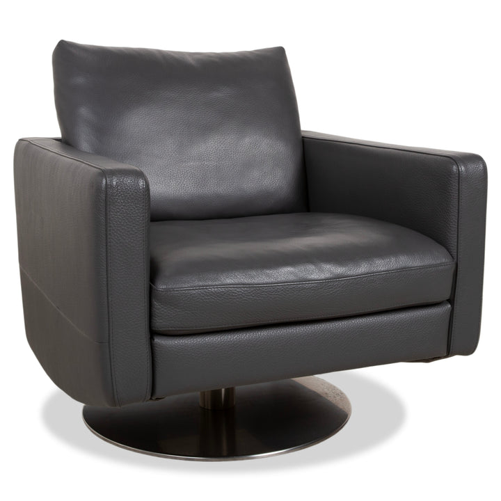 Natuzzi Relevé Leather Armchair Black Anthracite