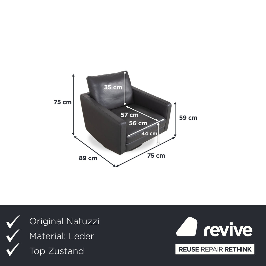 Natuzzi Relevé Leather Armchair Black Anthracite