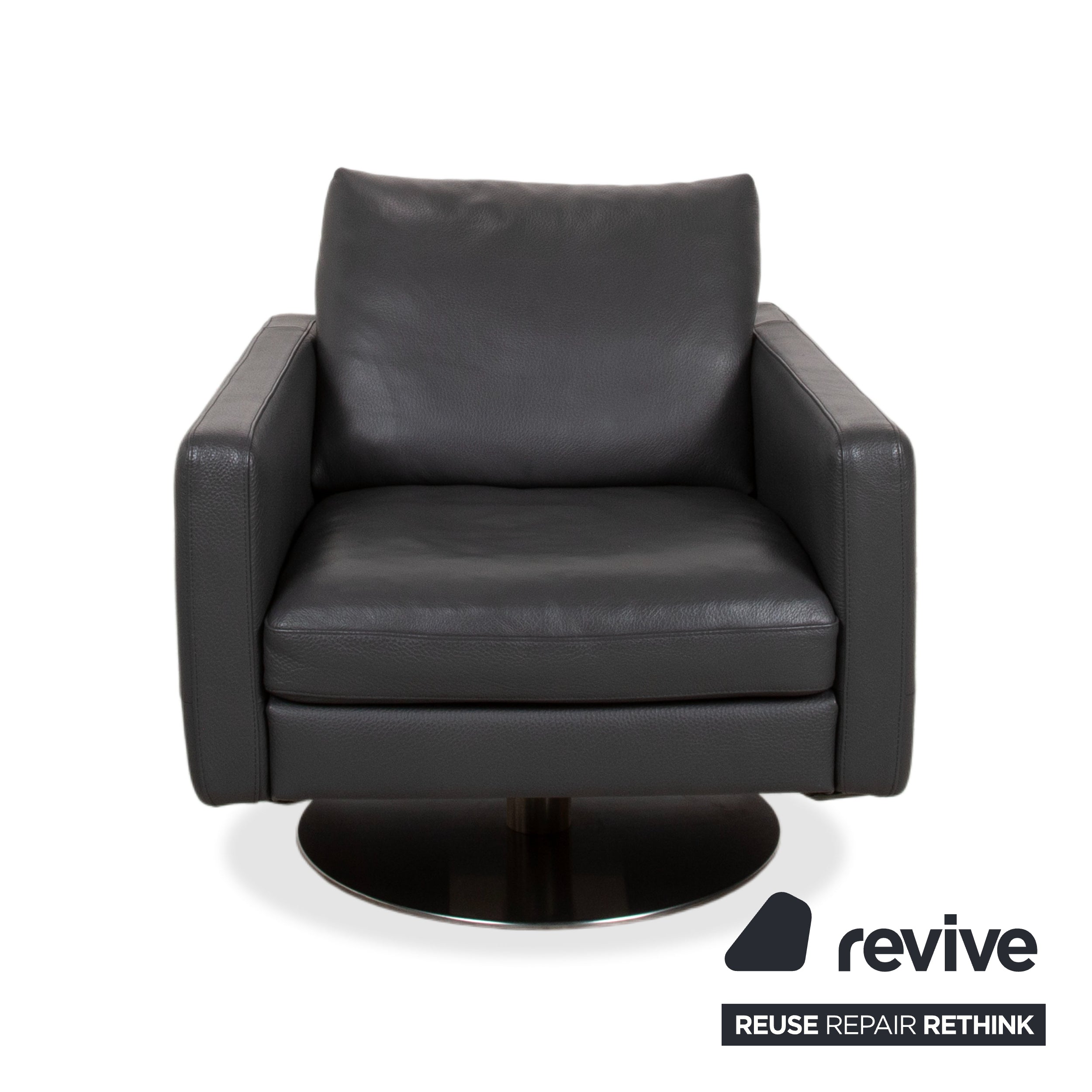 Natuzzi Relevé Leather Armchair Black Anthracite