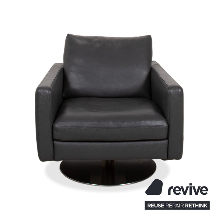 Natuzzi Relevé Leather Armchair Black Anthracite