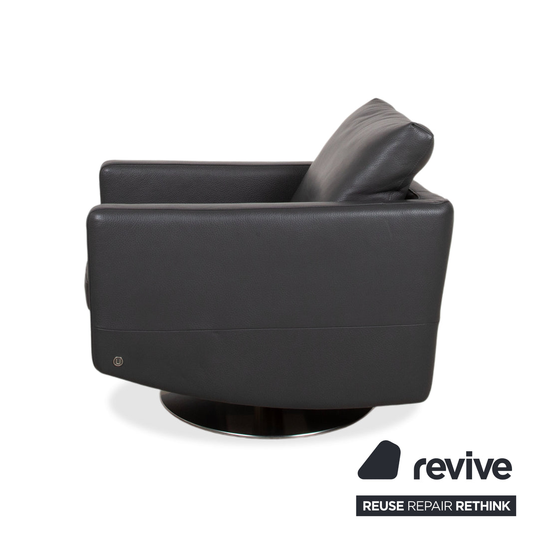 Natuzzi Relevé Leather Armchair Black Anthracite