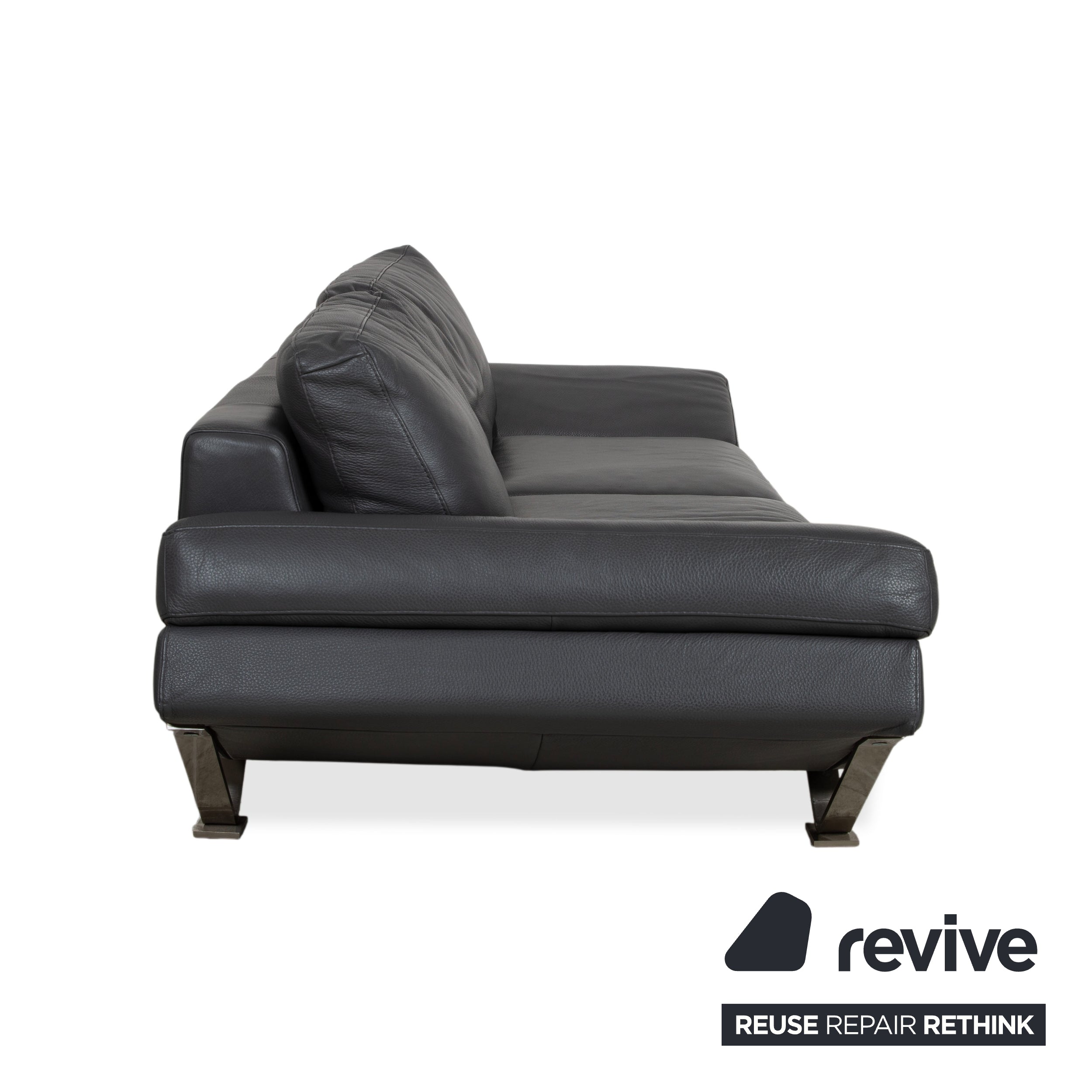 Natuzzi Relevé Leather Two-Seater Anthracite Sofa Couch