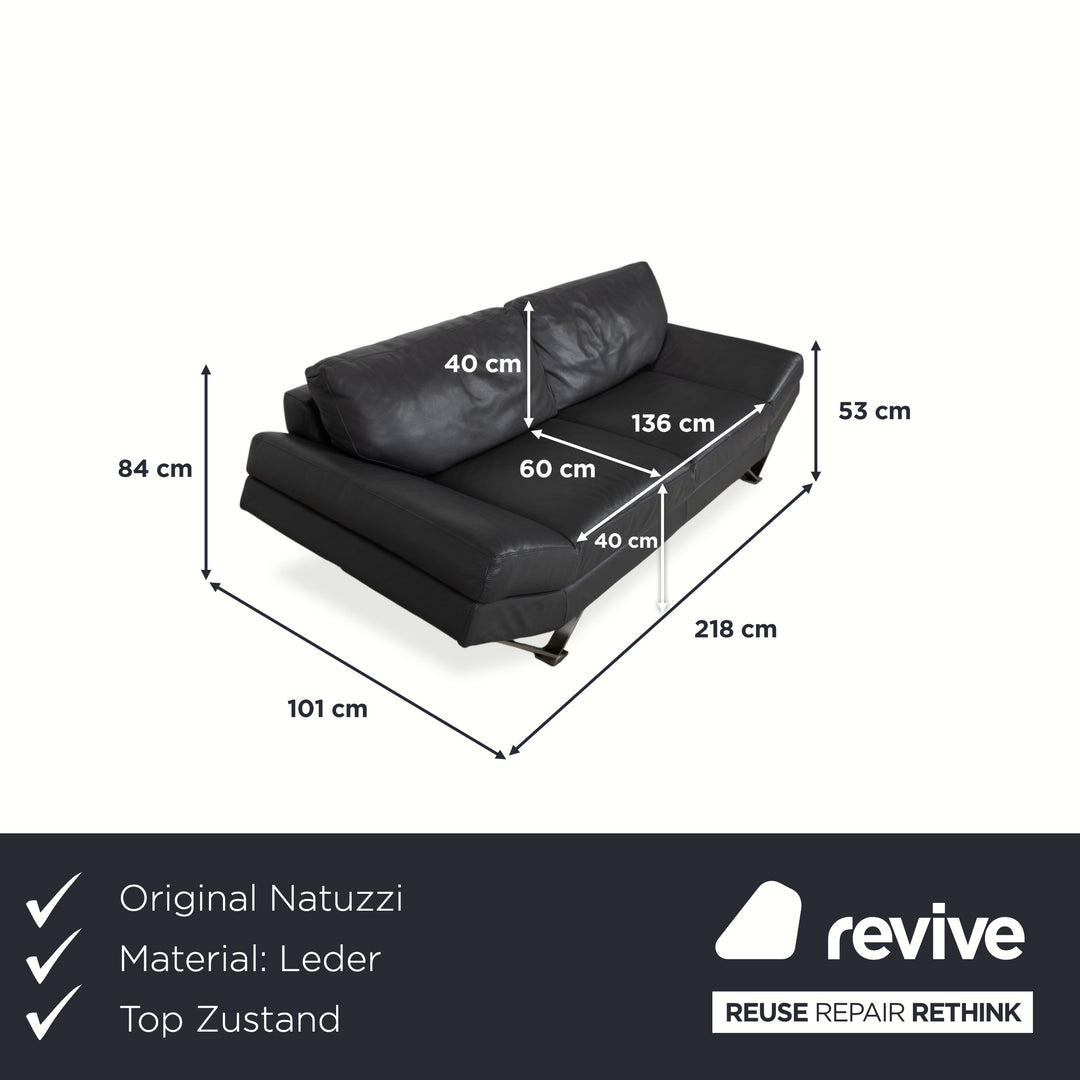 Natuzzi Relevé Leather Two-Seater Anthracite Sofa Couch