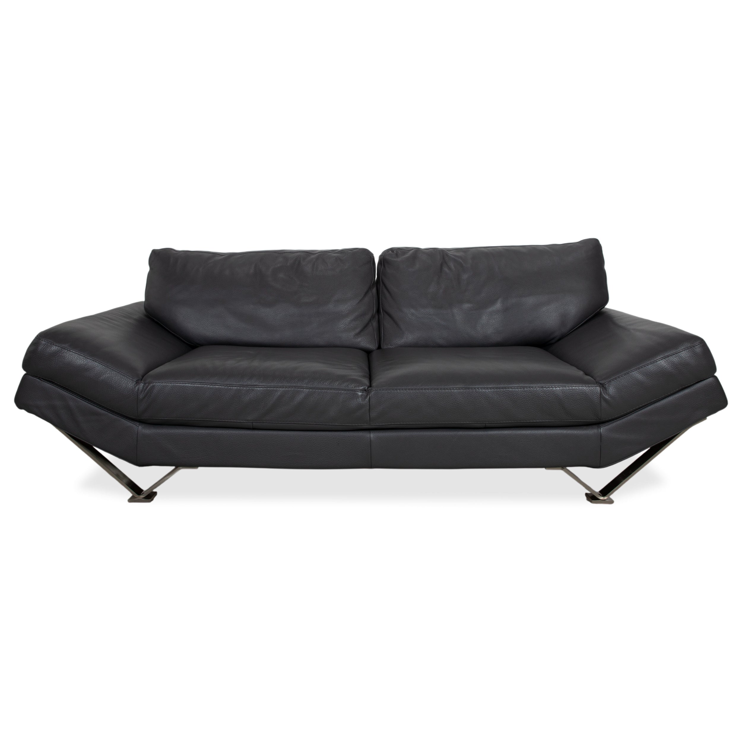 Natuzzi Relevé Leather Two-Seater Anthracite Sofa Couch