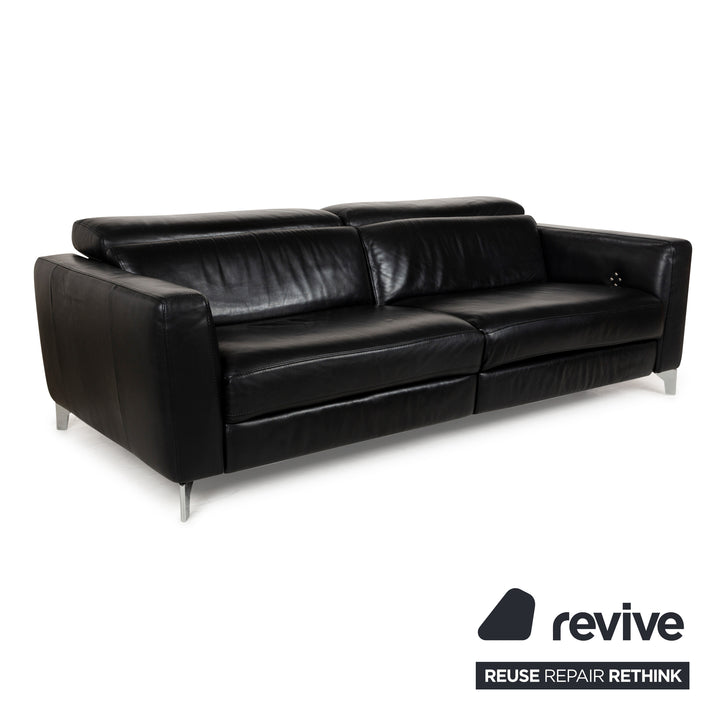 Natuzzi Volo Leather Three Seater Black Electric Function Sofa Couch