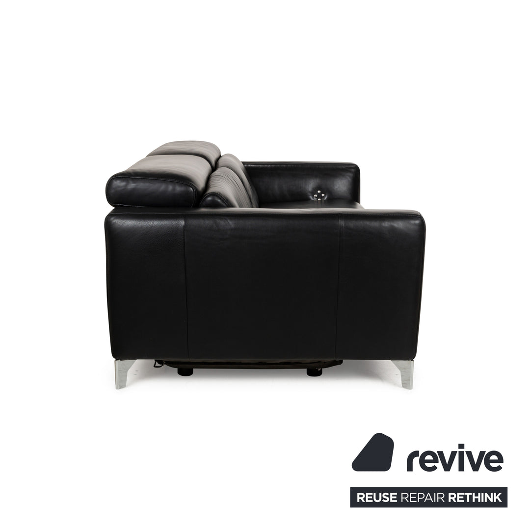 Natuzzi Volo Leather Three Seater Black Electric Function Sofa Couch