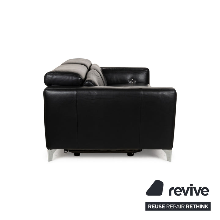 Natuzzi Volo Leather Three Seater Black Electric Function Sofa Couch