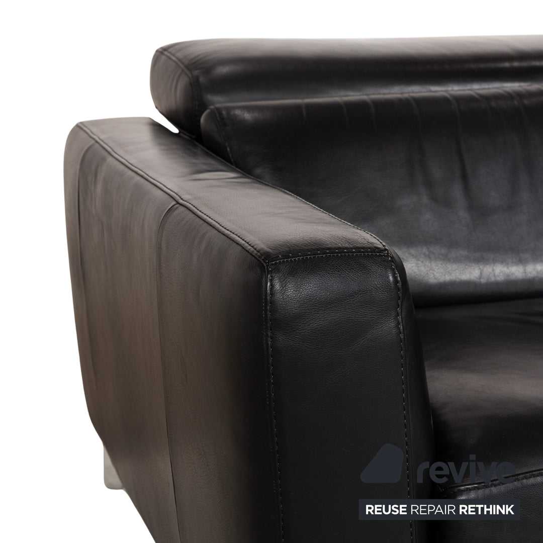 Natuzzi Volo Leather Three Seater Black Electric Function Sofa Couch