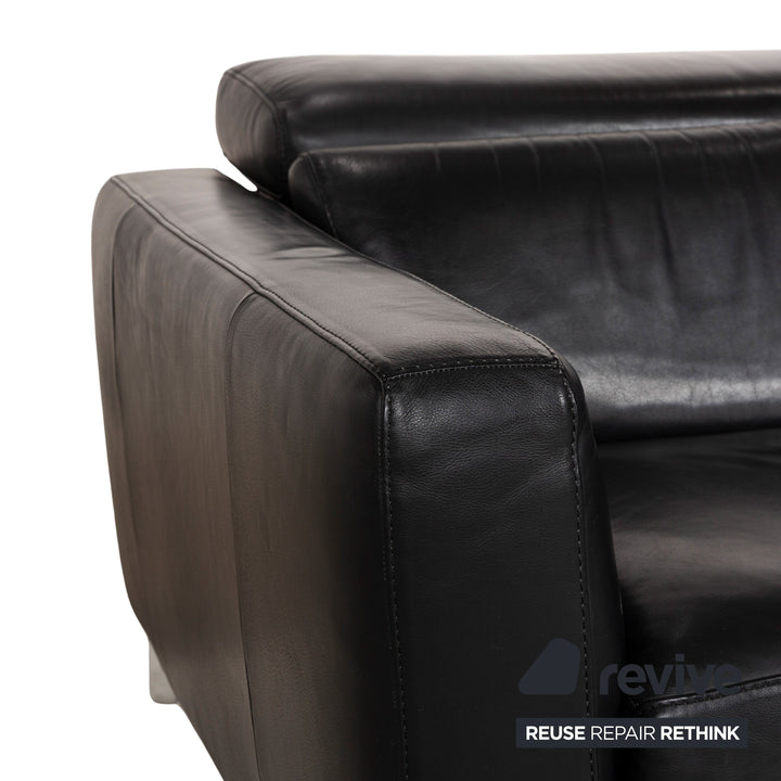 Natuzzi Volo Leather Three Seater Black Electric Function Sofa Couch