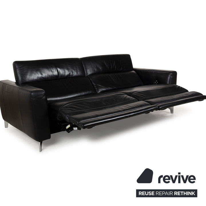 Natuzzi Volo Leather Three Seater Black Electric Function Sofa Couch