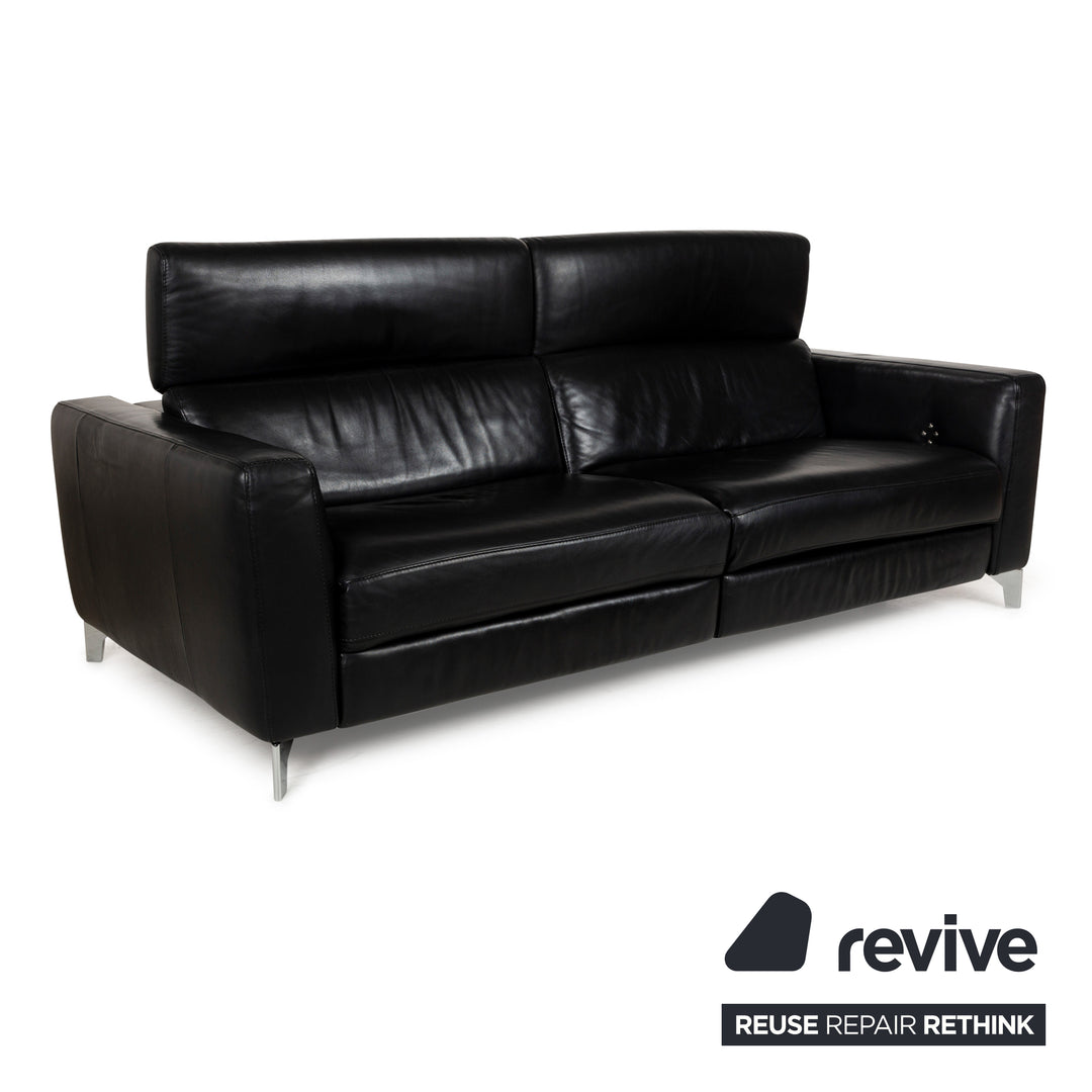Natuzzi Volo Leather Three Seater Black Electric Function Sofa Couch