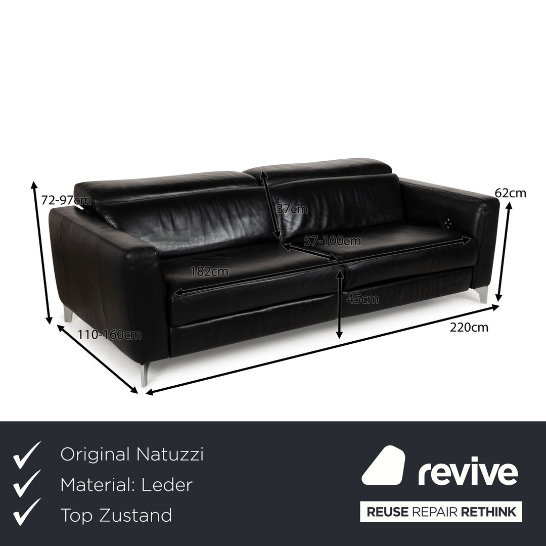 Natuzzi Volo Leather Three Seater Black Electric Function Sofa Couch