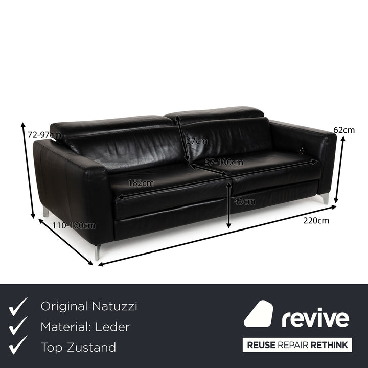Natuzzi Volo Leather Three Seater Black Electric Function Sofa Couch