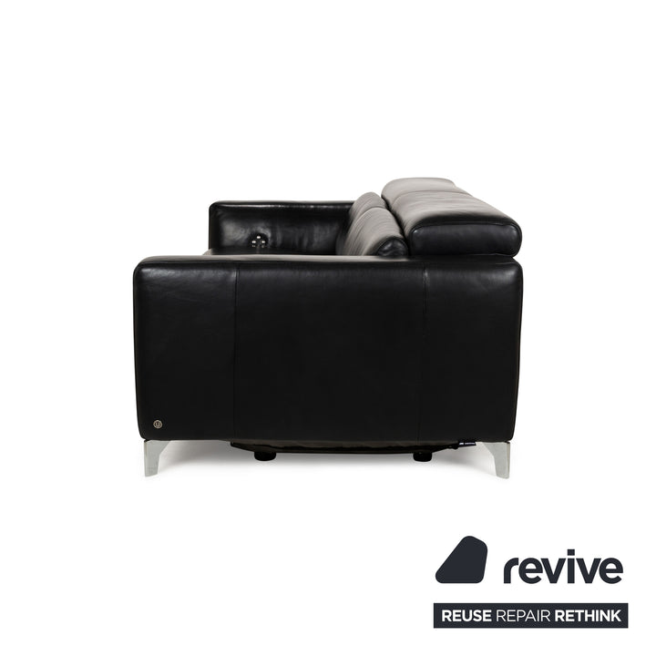 Natuzzi Volo Leather Three Seater Black Electric Function Sofa Couch
