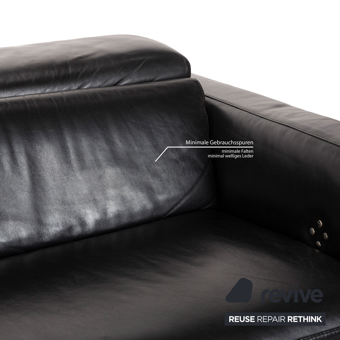 Natuzzi Volo Leather Three Seater Black Electric Function Sofa Couch