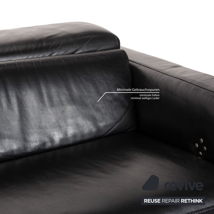Natuzzi Volo Leather Three Seater Black Electric Function Sofa Couch