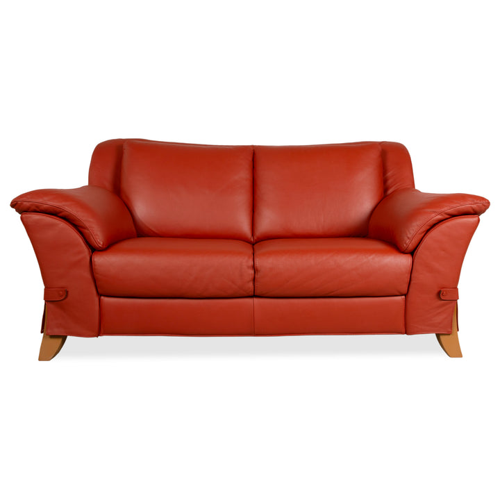 Natuzzi Zweisitzer Leder Rot Sofa Couch