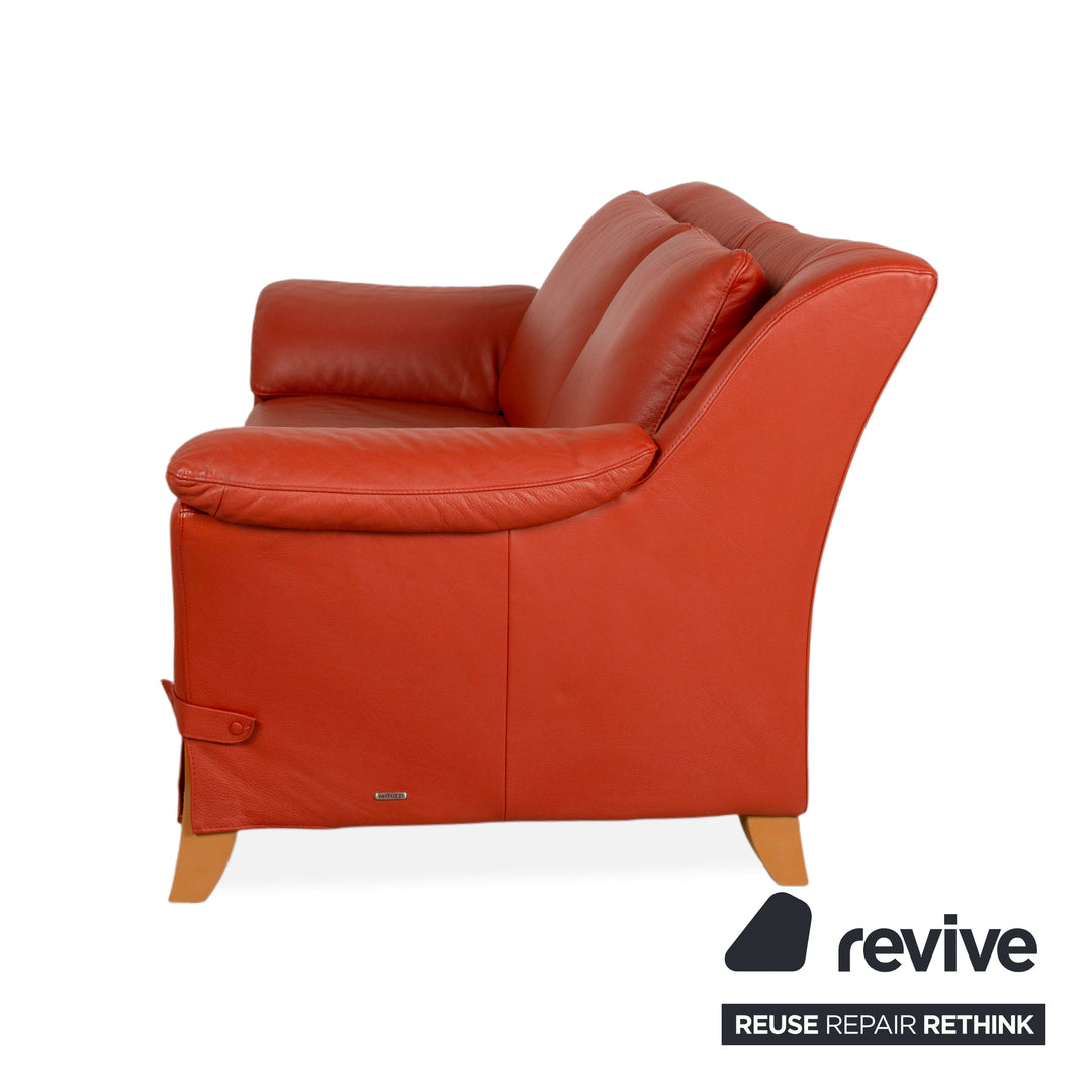 Natuzzi Zweisitzer Leder Rot Sofa Couch