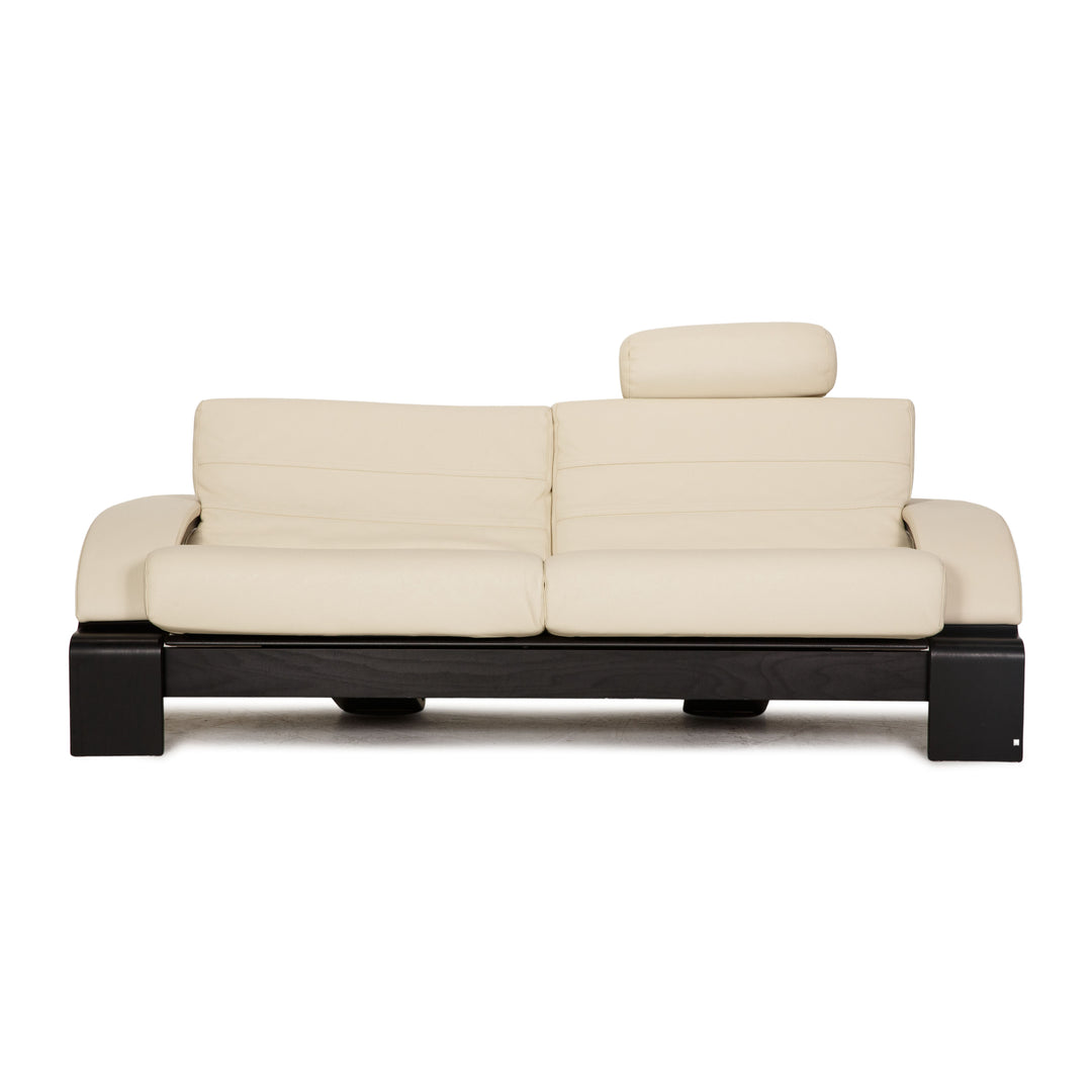 Nelo leather three-seater cream sofa couch incl headrest