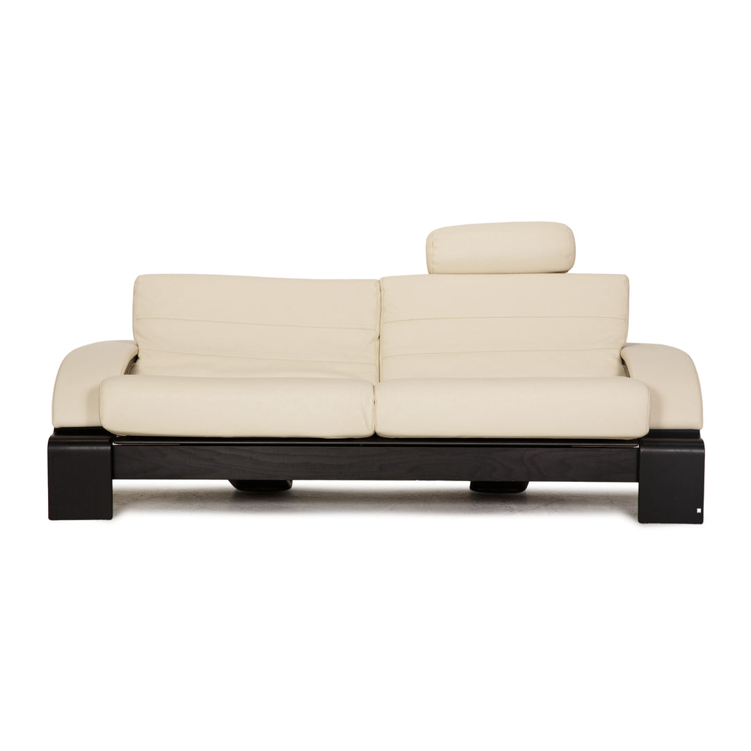 Nelo Leder Dreisitzer Creme Sofa Couch inkl Kopfstütze